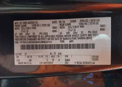 2017 Ford Escape Se z USA, uszkodzony, nr VIN 1FMCU0GD4HUB82313